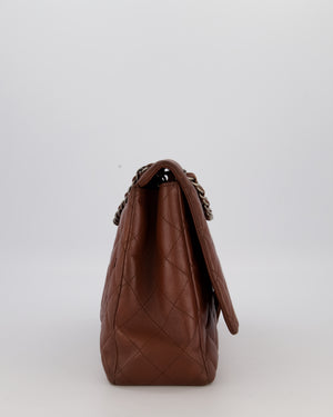 Chanel Chocolate Brown Maxi Classic Single Flap in Lambskin Leather With Gunmetal Hardware