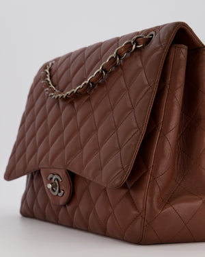 Chanel Chocolate Brown Maxi Classic Single Flap in Lambskin Leather With Gunmetal Hardware