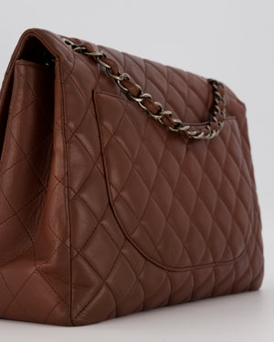 Chanel Chocolate Brown Maxi Classic Single Flap in Lambskin Leather With Gunmetal Hardware
