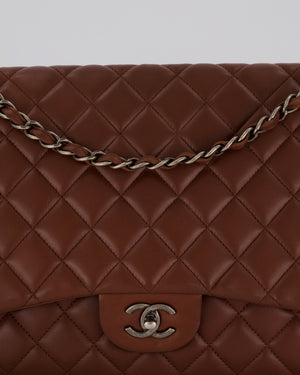 Chanel Chocolate Brown Maxi Classic Single Flap in Lambskin Leather With Gunmetal Hardware