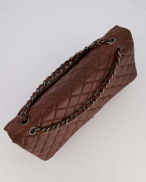 Chanel Chocolate Brown Maxi Classic Single Flap in Lambskin Leather With Gunmetal Hardware