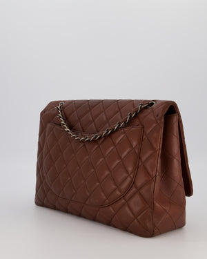 Chanel Chocolate Brown Maxi Classic Single Flap in Lambskin Leather With Gunmetal Hardware