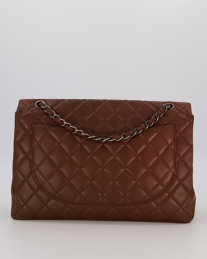 Chanel Chocolate Brown Maxi Classic Single Flap in Lambskin Leather With Gunmetal Hardware