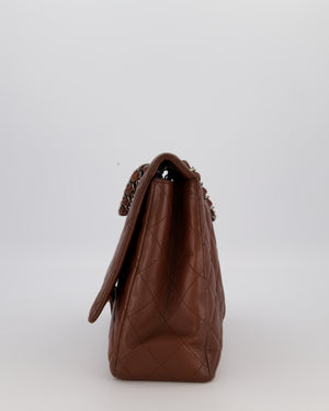 Chanel Chocolate Brown Maxi Classic Single Flap in Lambskin Leather With Gunmetal Hardware