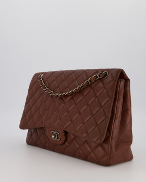 Chanel Chocolate Brown Maxi Classic Single Flap in Lambskin Leather With Gunmetal Hardware