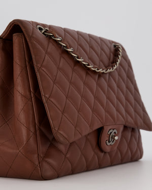 Chanel Chocolate Brown Maxi Classic Single Flap in Lambskin Leather With Gunmetal Hardware