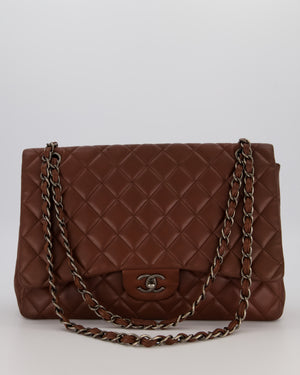 Chanel Chocolate Brown Maxi Classic Single Flap in Lambskin Leather With Gunmetal Hardware