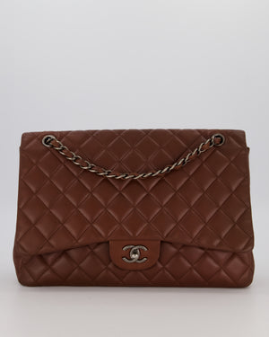 Chanel Chocolate Brown Maxi Classic Single Flap in Lambskin Leather With Gunmetal Hardware