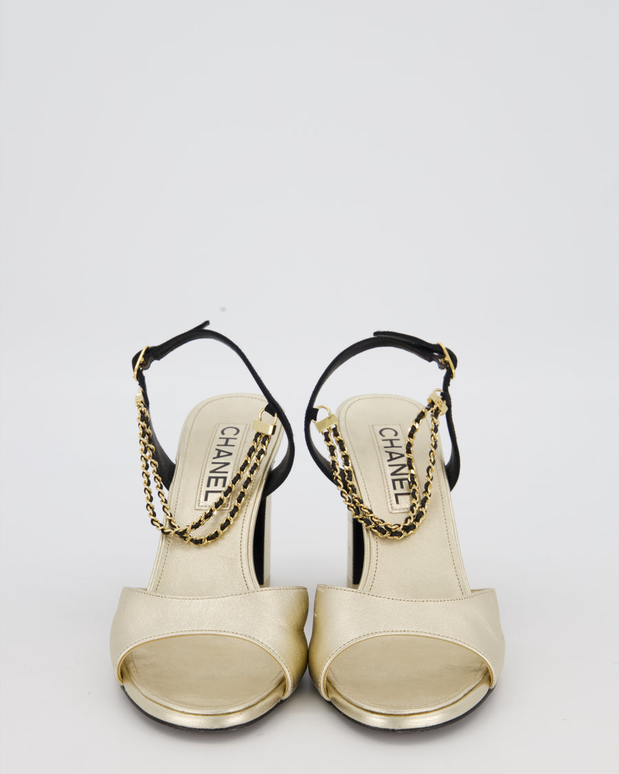Chanel Gold Sandals With Block Heels and Chains Details Size EU 38.5 (UK 5.5)