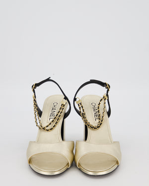 Chanel Gold Sandals With Block Heels and Chains Details Size EU 38.5 (UK 5.5)