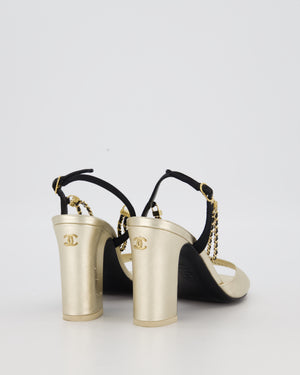 Chanel Gold Sandals With Block Heels and Chains Details Size EU 38.5 (UK 5.5)