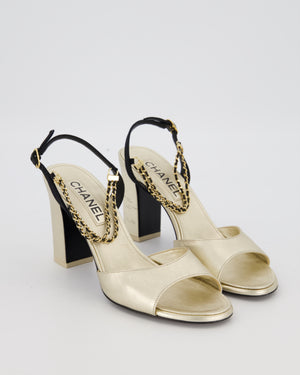 Chanel Gold Sandals With Block Heels and Chains Details Size EU 38.5 (UK 5.5)