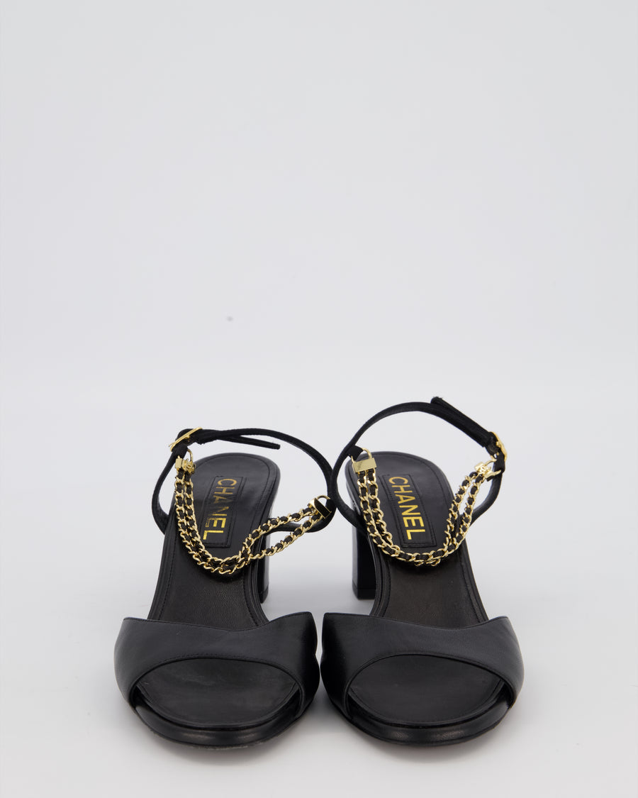 Chanel Black Sandals With Block Heels and Chains Details Size EU 38.5 (UK 5.5)