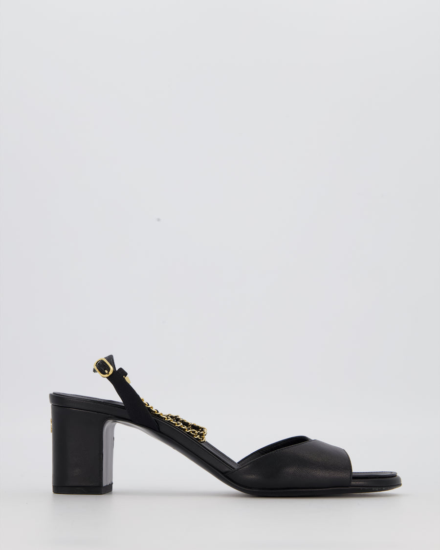 Chanel Black Sandals With Block Heels and Chains Details Size EU 38.5 (UK 5.5)