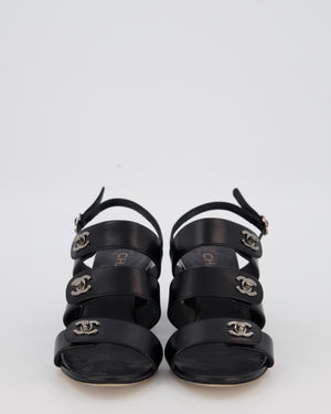 Chanel Black Sandals With Block Heel and CC Turnlock Details Size EU 38.5
