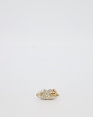 Schiaparelli Silver Lips Ring With Gold Embellished Piercing Detail Size 54