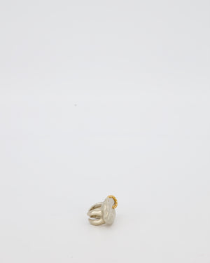 Schiaparelli Silver Lips Ring With Gold Embellished Piercing Detail Size 54