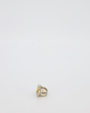 Schiaparelli Silver Lips Ring With Gold Embellished Piercing Detail Size 54