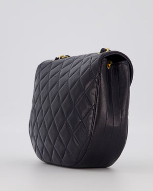 Chanel Navy Vintage Half Moon Flap Bag in Lambskin with 24K Gold Hardware and CC Logo Detail