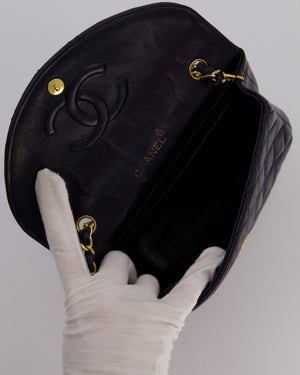Chanel Navy Vintage Half Moon Flap Bag in Lambskin with 24K Gold Hardware and CC Logo Detail