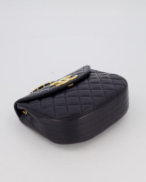 Chanel Navy Vintage Half Moon Flap Bag in Lambskin with 24K Gold Hardware and CC Logo Detail