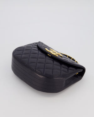 Chanel Navy Vintage Half Moon Flap Bag in Lambskin with 24K Gold Hardware and CC Logo Detail