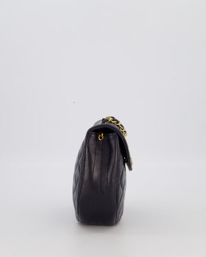 Chanel Navy Vintage Half Moon Flap Bag in Lambskin with 24K Gold Hardware and CC Logo Detail