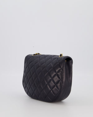 Chanel Navy Vintage Half Moon Flap Bag in Lambskin with 24K Gold Hardware and CC Logo Detail