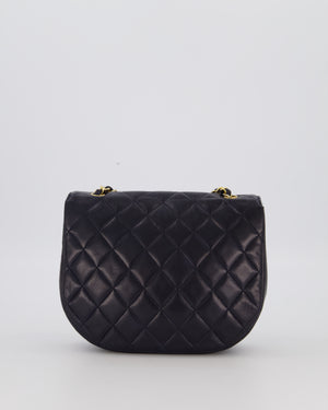 Chanel Navy Vintage Half Moon Flap Bag in Lambskin with 24K Gold Hardware and CC Logo Detail
