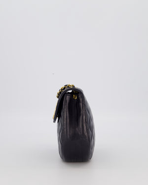 Chanel Navy Vintage Half Moon Flap Bag in Lambskin with 24K Gold Hardware and CC Logo Detail