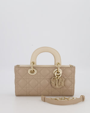 Christian Dior Small Lady D-Joy Bag in Taupe and Cream Cannage Quilted Lambskin with Champagne Gold and Enamel Hardware