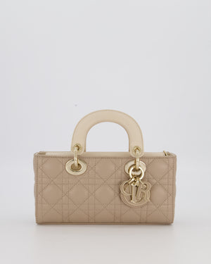 Christian Dior Small Lady D-Joy Bag in Taupe and Cream Cannage Quilted Lambskin with Champagne Gold and Enamel Hardware