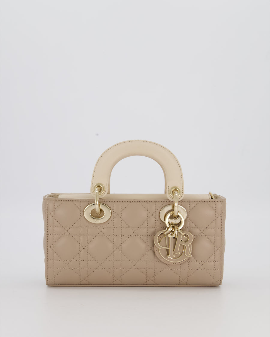 Christian Dior Small Lady D-Joy Bag in Taupe and Cream Cannage Quilted Lambskin with Champagne Gold and Enamel Hardware