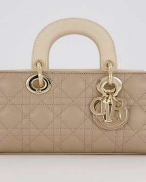 Christian Dior Small Lady D-Joy Bag in Taupe and Cream Cannage Quilted Lambskin with Champagne Gold and Enamel Hardware