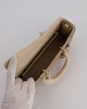 Christian Dior Small Lady D-Joy Bag in Taupe and Cream Cannage Quilted Lambskin with Champagne Gold and Enamel Hardware