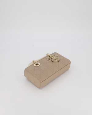 Christian Dior Small Lady D-Joy Bag in Taupe and Cream Cannage Quilted Lambskin with Champagne Gold and Enamel Hardware