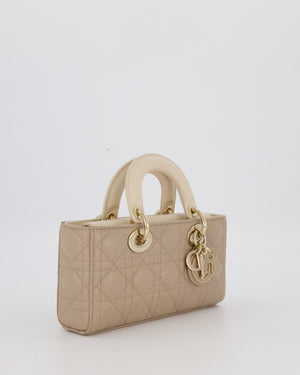 Christian Dior Small Lady D-Joy Bag in Taupe and Cream Cannage Quilted Lambskin with Champagne Gold and Enamel Hardware