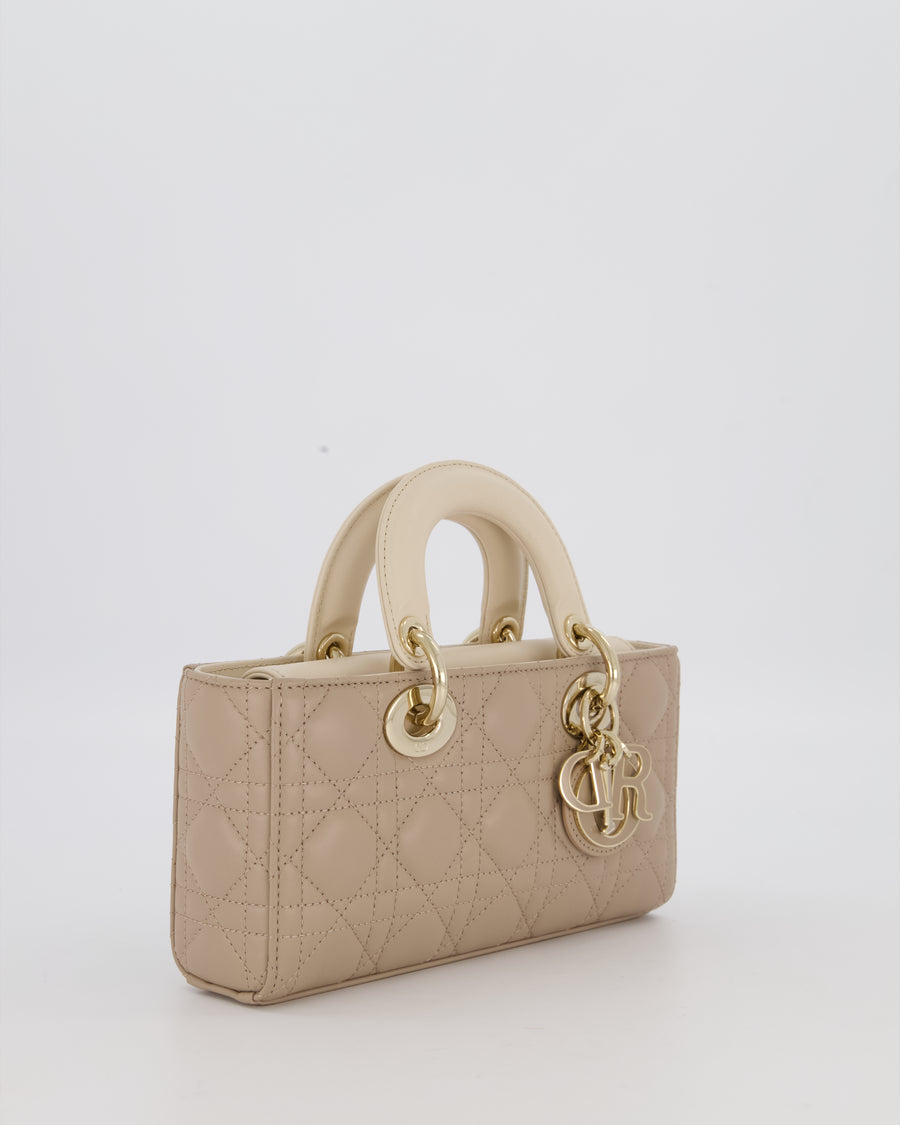 Christian Dior Small Lady D-Joy Bag in Taupe and Cream Cannage Quilted Lambskin with Champagne Gold and Enamel Hardware