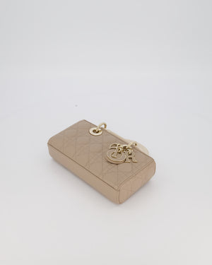 Christian Dior Small Lady D-Joy Bag in Taupe and Cream Cannage Quilted Lambskin with Champagne Gold and Enamel Hardware