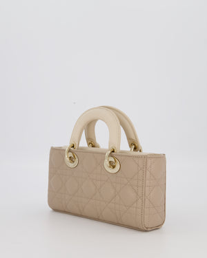 Christian Dior Small Lady D-Joy Bag in Taupe and Cream Cannage Quilted Lambskin with Champagne Gold and Enamel Hardware