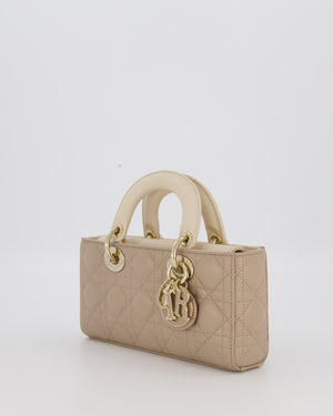 Christian Dior Small Lady D-Joy Bag in Taupe and Cream Cannage Quilted Lambskin with Champagne Gold and Enamel Hardware