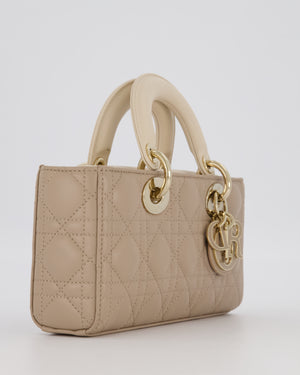 Christian Dior Small Lady D-Joy Bag in Taupe and Cream Cannage Quilted Lambskin with Champagne Gold and Enamel Hardware