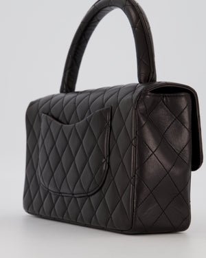 Chanel Black Vintage Top Handle Medium Single Flap Bag in Lambskin Leather with 24K Gold Hardware
