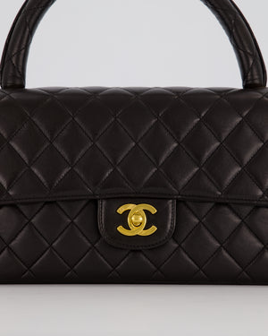 Chanel Black Vintage Top Handle Medium Single Flap Bag in Lambskin Leather with 24K Gold Hardware