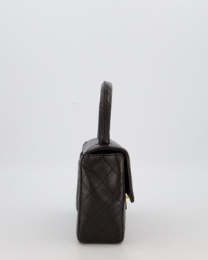 Chanel Black Vintage Top Handle Medium Single Flap Bag in Lambskin Leather with 24K Gold Hardware
