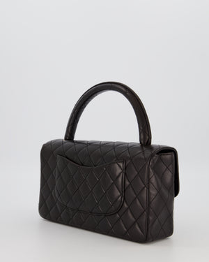 Chanel Black Vintage Top Handle Medium Single Flap Bag in Lambskin Leather with 24K Gold Hardware