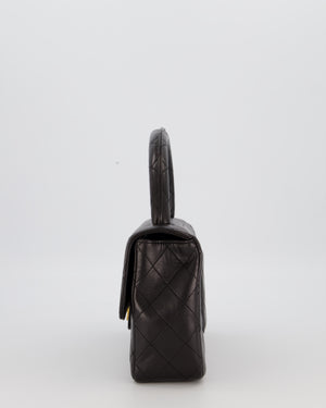 Chanel Black Vintage Top Handle Medium Single Flap Bag in Lambskin Leather with 24K Gold Hardware