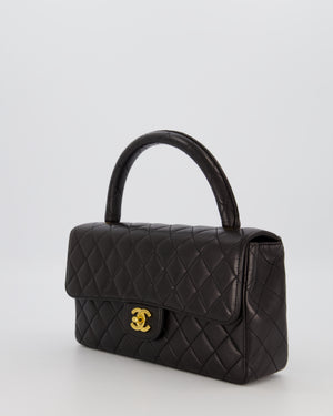 Chanel Black Vintage Top Handle Medium Single Flap Bag in Lambskin Leather with 24K Gold Hardware