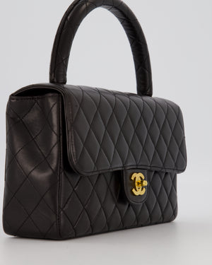 Chanel Black Vintage Top Handle Medium Single Flap Bag in Lambskin Leather with 24K Gold Hardware