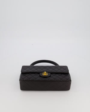 Chanel Black Vintage Top Handle Medium Single Flap Bag in Lambskin Leather with 24K Gold Hardware